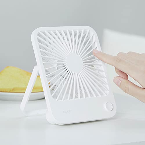 JISULIFE Desk Fan Small Quiet USB Fan, Rechargeable Portable Mini Fan, 180°Tilt Folding Personal Fan, 4 Speeds Strong Wind Battery Table Fan for Home Office Travel Outdoor-White