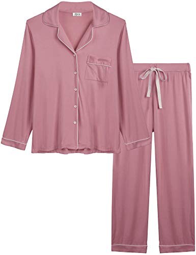 Amorbella Womens Bamboo Cooling Pajamas/Pj Set Sleepwear for Night Sweats Hot Flashes(Dusty Rose, Large)
