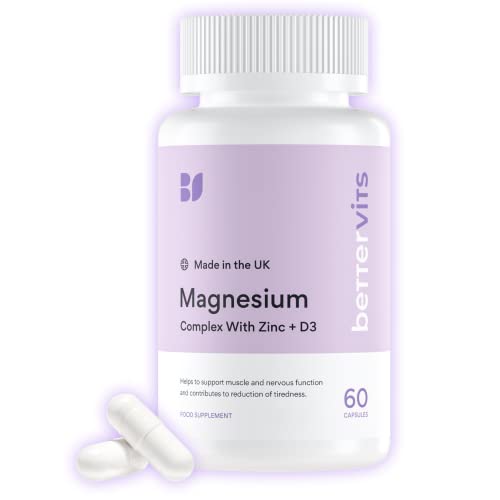 BetterVits Magnesium Complex | 3 Types Glycinate, Malate, Citrate | Potent Dose | Anxiety | Mood | with D3 & Zinc