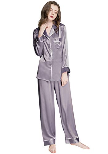 LONXU Women‘s Satin Pajamas Set Gray S