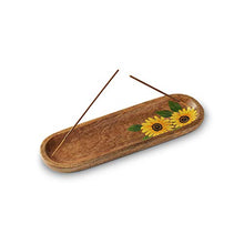 Load image into Gallery viewer, Incense Holder or Incense Burner Holder, Wooden Insence Holder or Ash Catcher Tray for Insent Stick, Incense Stick Burner for Home Décor Aromatherapy, Mango Wood, Sunflower
