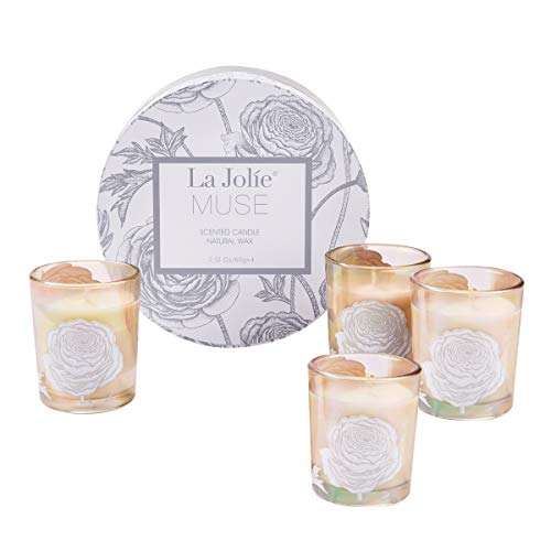 La Jolíe Muse Scented Candle Gift Set - Cedarwood, Jasmine Mint, Orange Cinnamon & Aquamarine, 4 Soy Votive Glass Aromatherapy Candles，Gift for Women