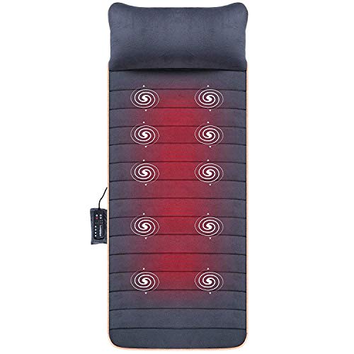 SNAILAX Massage Mat with 10 Vibrating Motors and 4 Therapy Heating pad Full Body Massager Cushion for Relieving Back Lumbar Leg Pain