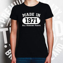 Load image into Gallery viewer, Tim And Ted 50th Birthday Womens Tshirt Made in 1971 All Genuine Parts - (Purple/X-Large)

