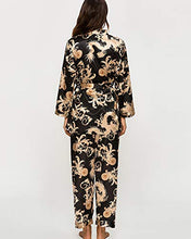 Load image into Gallery viewer, Escalier Women 3PC Silk Satin Lace V-Neck Cami Nightwear Robe &amp; Pants Pajamas Set, Black, L
