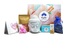 Load image into Gallery viewer, 7 Piece Luxury Vegan Spa Gift Set with Natural Handmade Ayurvedic Soap &amp; Buddha Oil Burner – Gift Hamper for All Occasions, Birthday Gift Hamper, Wellness Hamper, Self Care Package and Relaxation Gift
