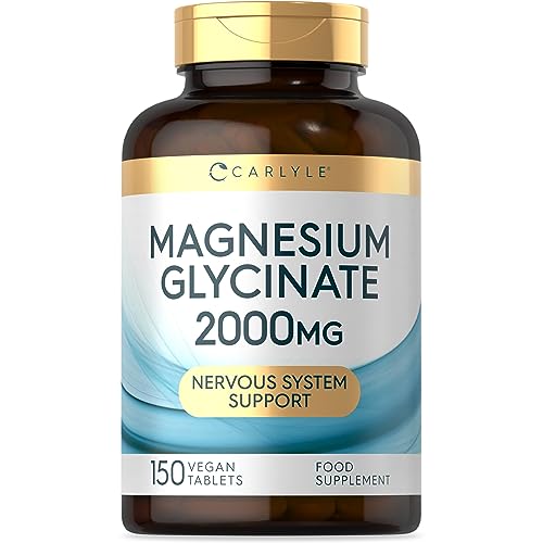 Magnesium Glycinate Supplements | 2000mg High Strength Magnesium Bisglycinate | 150 Vegan Tablets | by Carlyle