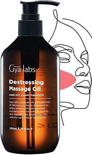 Gya Labs Destressing Massage Oil for Stress Relief and Sleep - Rose, Lavender and Organic Argan Infused Body Oil for Dry Skin -100 Pure, Natural Massage Lotion for Massage Therapy, Sore Muscles-200ml