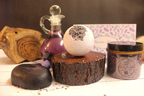 Craftiela Lavender Heaven Natural Organic Gift Set For Her Wild Lavender Bath Bomb, Wild Lavender Soap, Lavender Dead Sea Bath Salts, Healthy Spa Gift Sets Woman