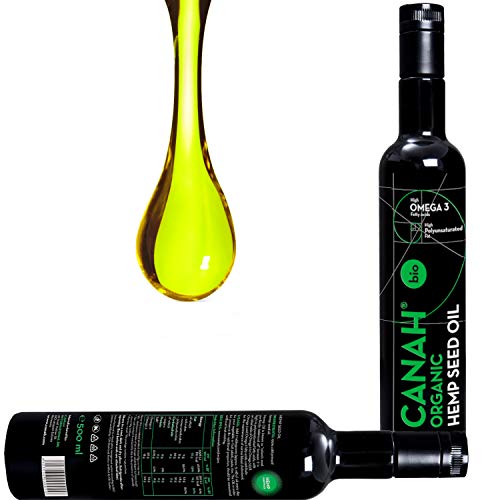 Organic Hemp Seed Oil by Canah 500 mililiters - Cold Pressed Unrefined Vegan Rich in Omega 3 Omega 6 Fatty acids contributes to Normal Blood Cholesterol Levels Contains Vitamin E Certified Kosher