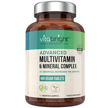 Load image into Gallery viewer, Multivitamins &amp; Minerals - 400 Vegan Multivitamin Tablets - 1+ Year Supply - 27 Essential Active Vitamins &amp; Minerals per Multivitamin Tablets for Men and Women - Made in The UK by VitaBright
