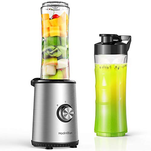 HadinEEon Smoothie Blender, 3 Modes Portable Stainless Steel Blender with 2 of 600ml BPA-Free Bottle for Shakes, Fruit, Vegetables, Baby Food, 350W