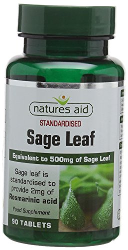 Natures Aid Sage Leaf 50 mg, 2 mg Rosamarinic Acids, Vegan, 90 Tablets
