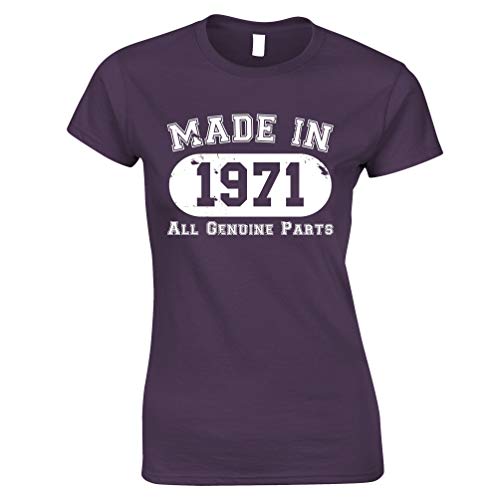 Tim And Ted 50th Birthday Womens Tshirt Made in 1971 All Genuine Parts - (Purple/X-Large)