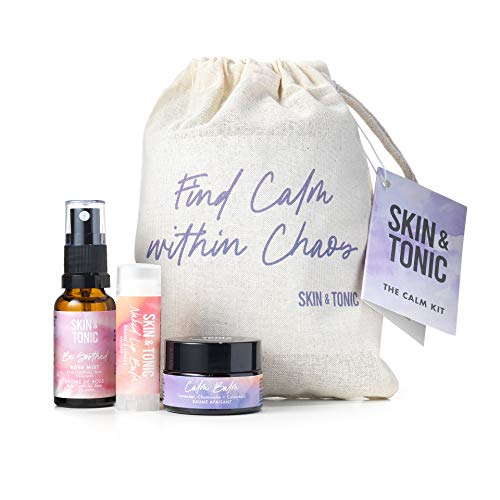 Skin & Tonic Calm Kit Includes Calm Balm, Rose Mist & Naked Lip Balm with Cotton Bag to calm skin & mind