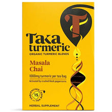 Load image into Gallery viewer, Taka Turmeric Tea, Organic Masala Chai, Individually Wrapped Turmeric Chai Tea Bags, High Dose of Turmeric, Certified Organic by Soil Association (1 x Carton (15 Tea Bags))
