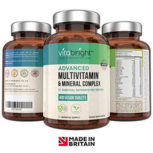 Load image into Gallery viewer, Multivitamins &amp; Minerals - 400 Vegan Multivitamin Tablets - 1+ Year Supply - 27 Essential Active Vitamins &amp; Minerals per Multivitamin Tablets for Men and Women - Made in The UK by VitaBright
