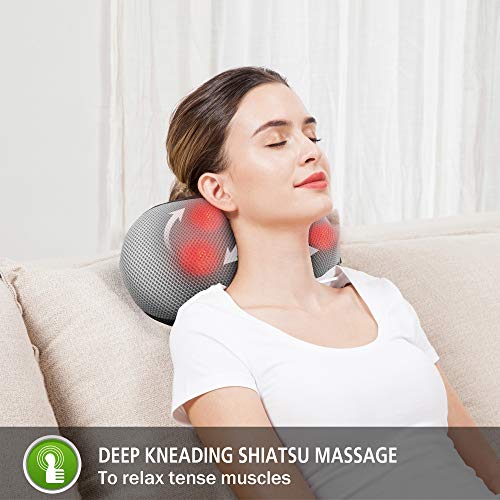 VIKTOR JURGEN Neck Massager with Heat,Shiatsu Shoulder Back Massager  Electric Back Neck Massage Pillow, 3D Deep Tissue Kneading Massagers for  Neck,Back,Foot,Leg ,Gifts for Mom/Dad/Women/Men 