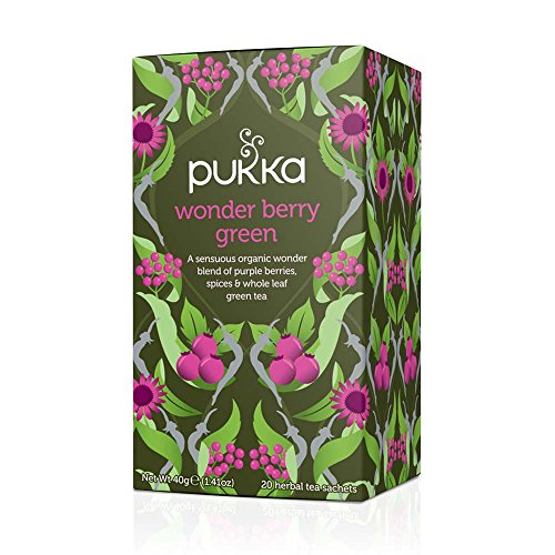 Pukka Wonder Berry Green, Organic Herbal Tea with Elderberry & Blackcurrant (4 Pack, 80 Tea bags)