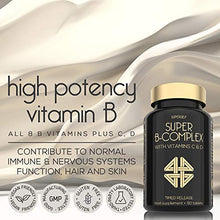 Load image into Gallery viewer, Vitamin B Complex High Strength - 90 Timed Release Tablets with Vitamins C &amp; D - Vegan - Vitamin B12, B6, Folic Acid, Biotin, B1, B2, B3, B5 - Super Vit B Complex Supplement - Made in the UK
