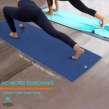 Load image into Gallery viewer, IUGA Yoga Towel Extra Thick Hot Yoga Towel + Hand Towel 2 in 1 Set, Corner Pockets Design to Prevent Bunching, 100% Microfiber -Non Slip, Super Absorbent and Quick Dry, (UK-Blue)
