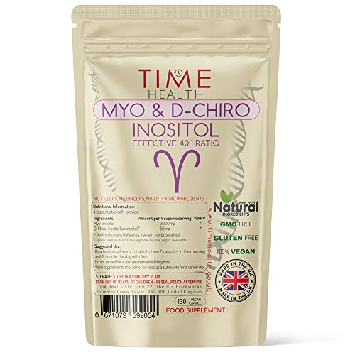 Myo & D Chiro Inositol - Effective 40:1 Ratio - Supports Women with PCOS - Promotes Hormonal Balance & Normal Ovarian Function - 120 Capsules - Vegan - No Additives - Pullulan (120 Capsule Pouch)
