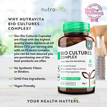 Load image into Gallery viewer, Bio Cultures Complex - 40 Billion CFU Vegan Capsules with 15 Bacteria Strains per Serving - Max Strength &amp; Potency Capsules - Made in The UK by Nutravita
