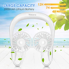 Load image into Gallery viewer, Wakana Portable Fan, Handsfree Mini USB Neck Fan Rechargeable Wearable Neckband Fan Portable Fan with Dual Wind Head | 3 Speeds | LED Light for Traveling Sport Outdoor Camping Office -White
