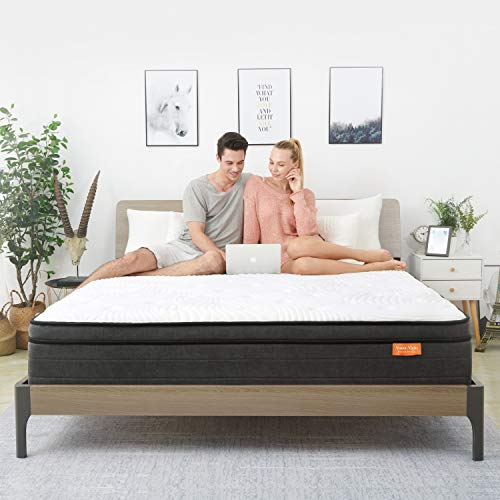 Sweetnight Double Mattress in a Box, 10 Inch Plush Pillow Top Spring Hybrid Mattress, Gel Memory Foam for Sleep Cool, Motion Isolating Individually Wrapped Coils, Medium-Firm Feel, 135 x 190 cm
