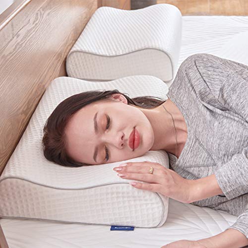 Sweetnight Memory Foam Pillow, Orthopaedic Pillows for Neck Pain Sufferers- Ergonomic Anti Snore Contour Cervical Cooling Bed Pillows for Night Sweats with Anti Allergy Washable Pillow case 60 X 40cm