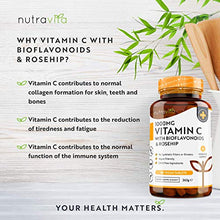 Load image into Gallery viewer, Vitamin C 1000mg – 180 Premium Vegan &amp; Vegetarian Tablets – 6 Month Supply – High Strength Ascorbic Acid – with Added Bioflavonoids &amp; Rosehip – for Normal Immune System – Made in The UK by Nutravita
