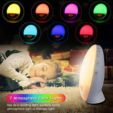 Load image into Gallery viewer, Alarm Clock Wake Up Light- Light Alarm Clock with Sunrise/Sunset Simulation Dual Alarms and Snooze Function, 7 Colors Atmosphere Lamp, 7 Natural Sounds and FM Radio, Ideal for Gift
