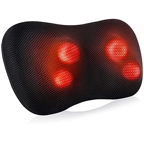 Back Massage Pillow with Heat Deep Shiatsu Massage for Back Neck and Shoulders Tissue Kneading Massager Fast Heating and Auto Shut Off, Use at Home and Office Gifts for Friends