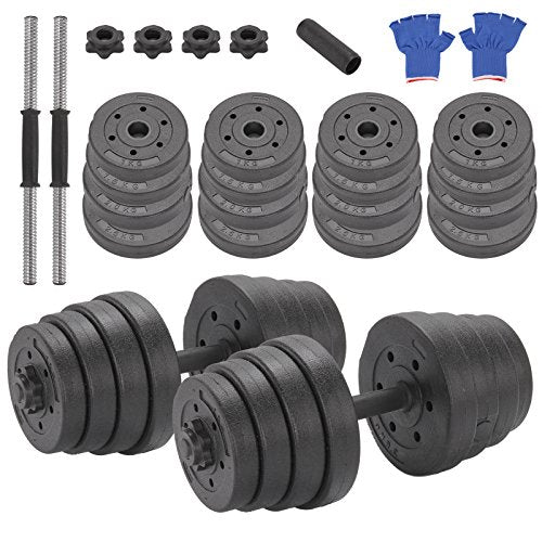 Mutiwill Unisex's 30Kg Adjustable Weight Lifting Dumbbell Barbell Bar & Weights Set, Black, All