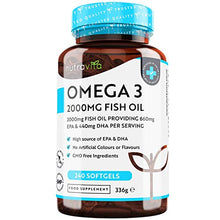 Load image into Gallery viewer, Omega 3 Pure Fish Oil 2000mg – 660mg EPA &amp; 440mg DHA per Daily Serving – 240 Softgel Capsules – 4 Months Supply – for Maintenance of Normal Heart and Brain Function – Made in The UK by Nutravita
