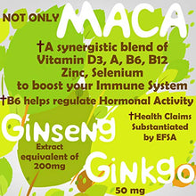 Load image into Gallery viewer, Maca Root 4000mg, Ginkgo Biloba, Korean Red (Panax) Ginseng - 4256mg 180 Vegan Capsules - Zinc, Vitamins D3, E, B5, B6, B12, A, K, Folic Acid, Selenium for Immune System Hormonal Activity. 1 Bottle.
