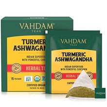 Load image into Gallery viewer, VAHDAM, Organic Turmeric + Ashwagandha SUPERFOOD Herbal Tea, (30 Tea Bags) | USDA Certified India&#39;s Ancient Medicine Blend of Turmeric &amp; Garden Fresh Spices | Herbal Detox Tea Bags for Immune Support
