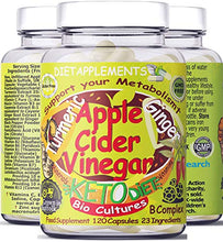 Load image into Gallery viewer, Raw Unfiltered Apple Cider Vinegar with Mother, Turmeric Root, Ginger, Black, Cayenne Peppers, Bio Cultures. 2775mg/serving. Energy-yielding-Metabolism Vitamins. Vegan Vegetarian High-strength Complex
