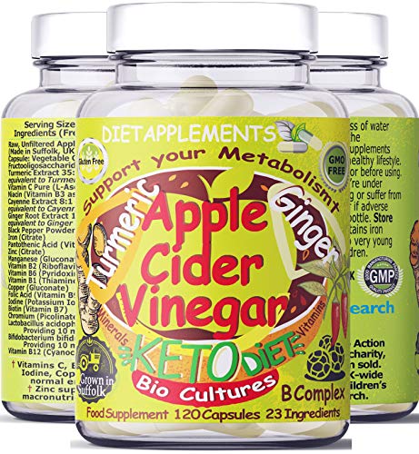 Raw Unfiltered Apple Cider Vinegar with Mother, Turmeric Root, Ginger, Black, Cayenne Peppers, Bio Cultures. 2775mg/serving. Energy-yielding-Metabolism Vitamins. Vegan Vegetarian High-strength Complex